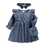 Kid Baby Girls Blue Vintage Corduroy Fashion Casual Dresses