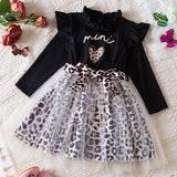 Kid Girls Korean Version Fungus Collar Leopard Print Splicing Princess Dresses