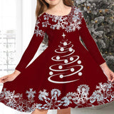 Princess Dress Girls Skirt New Swing Dress Christmas Long Sleeve Crew Neck Skirt