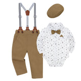 0-24M Boy Baby Retro Gentleman Long Sleeve Overalls Banquet Suit 3 Pcs Set