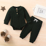 0-3M Baby Boy Girl Infants Twist Fabrics Solid Color Romper 2 Pcs Set