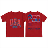 Kid Boy Girl Round Neck Short Sleeves Loose Casual Summer Independence Day T-shirt