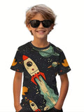 Kid Boy Fashion Cartoon Space Astronaut Summer Short Sleeve T-shirt Tops