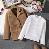 Kid Boy Casual Korean Knit Single-breasted Long-sleeve Blazer Coats