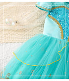 Jasmine Jasmine Princess Dress Lake Blue Sequin Short Sleeve Tutu Girls Halloween Cos Dress