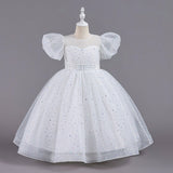 4-14T Kid Girls Bubble Sleeve Multicolor Wedding Performance Princess Dress