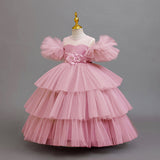 3-12T Kid Girl Cake Mesh Bubble Sleeves Birthday Party Tutu Dresses