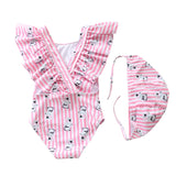 Baby Girl Striped Fly Edge One Piece Cute Swimsuit
