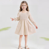 Kid Baby Girl Square Collar Lantern Sleeves Ruffled Large Hem High-waisted Dresses