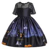 Kid Girl Halloween Pumpkin Lantern Ghost Fairy Cartoon Print Dresses