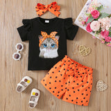 Kid Girls Summer Valentine's Day Cartoon Flying Sleeve 2 Pcs Set