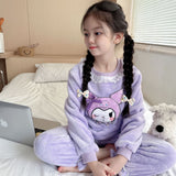 Autumn and Winter Girls' Homewear Kuromi Home Pajamas Mink Flannel Cartoon Set