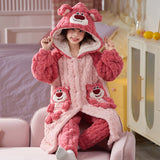 Kid Girl Coral Fleece Pajamas Autumn Winter Thick Flannel Bathrobe