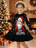 3-12Y Kid Girl Christmas Autumn Winter Long Sleeve 3D Printing Dresses