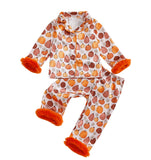 1-4Y Halloween Baby Cute Pumpkin Print Lapel Pajama 2 Pcs Set