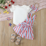 Baby Girls Independence Day USA Rainbow Patch Flying Sleeve 2 Pcs Set