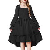 Kid Baby Girl Horn Long-sleeved Ruffle-edged Swinging Dresses