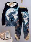 New Trendy Children's Fashion Casual Spider Hooded Sweatshirt Two-piece Set