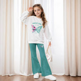 INS Girls 2-piece Set & Butterfly Print Long-sleeved Sweater + Flared Pants