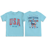 Kid Boy Girl Round Neck Short Sleeves Loose Casual Summer Independence Day T-shirt
