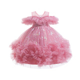 3-12T Kid Girl Mesh Print Tutu Princess Birthday Party Dresses