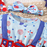 Independence Day Kid Baby Girl Sweet Bow Print Short-sleeved  Dresses