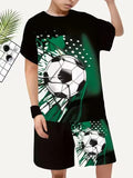 2-12T Kid Baby Boy Summer Sports Set Football 3D Printed Quick-drying 2 Pcs Set