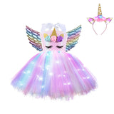 1-10T Kid Girls Glowing Led Light String Unicorn Sleeveless Tutu Dresses