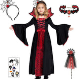 3-12Y Kid Girl Vampire Witch Red and Black Party Props Cosplay Costume