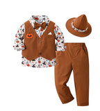 Halloween Pumpkin Costume Children's Clothes Baby Wizard Hat Three-piece Boy Suit