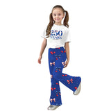 American Independence Day Kid Girl Flared Short Sleeve 2 Pcs Set