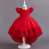 Kid Girl 3D Flower Tutu Mesh Dance Performance Wedding Dresses