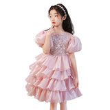 Kid Baby Girl Princess Pink Pooper Gauze Evening  Performance Cake Dresses