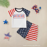 Baby Boy Girl Summer Independence Day Short T-Digital Printed 2 Pcs/set