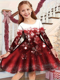 Christmas Crew Neck Dress Girls Korean Version Fashion Foreign Style Long Sleeve Snowflake