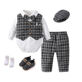 Baby Boy Autumn Long-sleeved Fart Bow Tie Plaid 5 Pcs Set