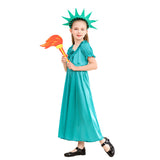 Halloween Kid Girl Robes Ancient Greece and Rome Green Muse Statue of Liberty Costume 2 Pcs Set
