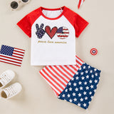Independence Day Baby Boys Cartoon Printed Splicing Short Sleeve 2 Pcs Set