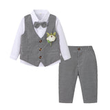 Kid Baby Boy Long-sleeved Plaid Formal Three-piece Set