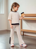 3-10Y Kid Girls Casual Fashion Flared Contrasting  Trim 2 Pcs Set