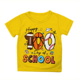 Kid Girl Boy 100 Days of School Print Round Neck Short Sleeve T-shirt Tops