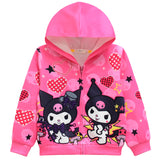 Cartoon Kids Girl Kuromi Zippered Hooded Jacket Coats