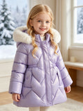 Girls' Winter New Cotton Clothes Children's Bright Leather Leave-in Hooded Cotton Jacket