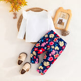 Baby Girl Ins Giraffe Letter Flower Long-sleeved 2 Pcs Sets