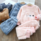 Kid Baby Boy Girl Pajamas Winter Double-sided Velvet Flannel Home Wear