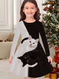 2-10T Kid Girl Crew Neck Long-sleeved Flower Casual Dresses