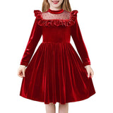 4-10T Kid Girl Ruffle Long Sleeve Princess Christmas Party Dresses
