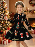 3-12Y Kid Girls Long Sleeve 3D Printed Christmas Casual Dresses
