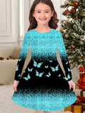 New Christmas Girls Christmas Theme Printed Crew Neck Dress