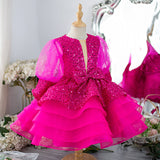 Kid Baby Girl Princess Sequined Mesh Bubble Sleeve Fluffy Dresses